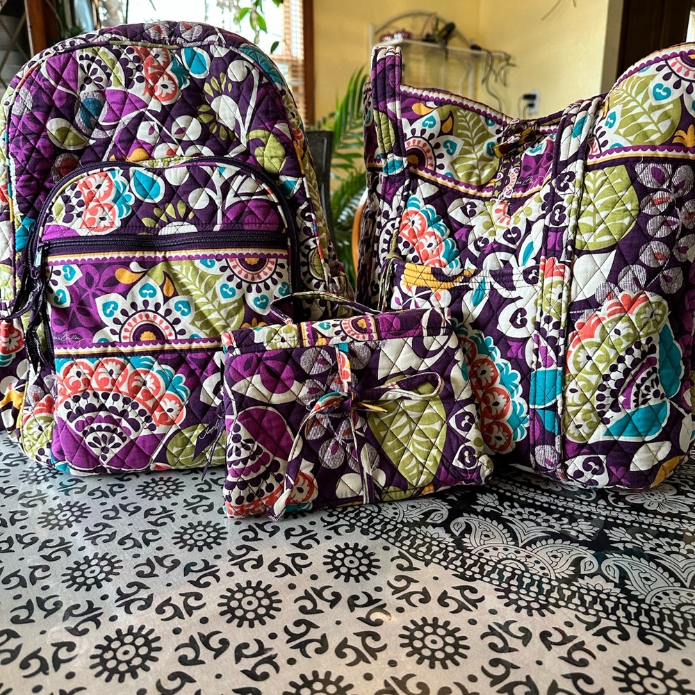 Vera Bradley “Plum Crazy” 3pc Travel Set